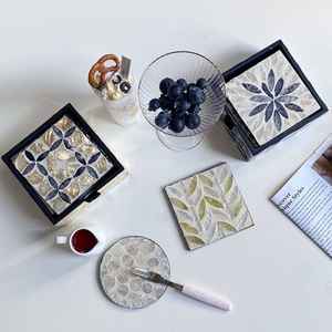 Incrustation d'os et support sous-verre à thé et café avec la meilleure qualité et la couleur blanche sous-verre en pierre noyer, sous-verres - Product Image 1