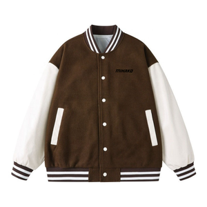 เสื้อแจ็กเก็ตเบสบอลแขนเสื้อหนังสำหรับเล่นเบสบอลขนสัตว์100% ออกแบบได้ตามที่ต้องการ - Product Image 4