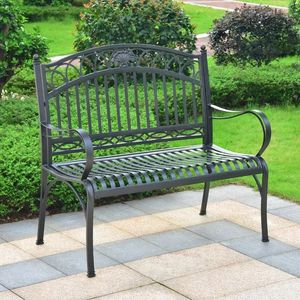 Banc de jardin extérieur ergonomique avec cadre en fonte massif, aspect antique et sièges pratiques pour l'école Patio Park - Product Image 1