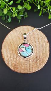 Collar de Turquesa Mohave Redonda de Algodón de Azúcar, Colgante de Turquesa de Plata de Ley, Joyería de Piedra Mohave Azul y Rosa, Regalo para Ella - Product Image 2