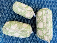 Sac en coton imprimé à la main indien, lot de 3, lavable, fermeture éclair vintage, imprimé floral, essentiels de voyage, rangement pour maquillage