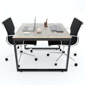 HBRT060 โต๊ะทำงานแบบมินิมอลสำหรับ 2 คน ขนาด 100x100 ซม. ขาเหล็กทรงสี่เหลี่ยม ไม้อัดเคลือบเมลามีน - Product Image 2