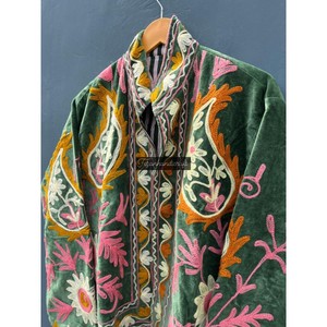 Velvet Suzani Fabric <b>Jacket</b> Floral Embroidery Unisex <b>Jacket</b> With Inside Cotton Lining <b>Hippie</b> Style Women's Party Wear Coat - Product Image 3
