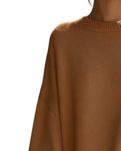Customized Women Camel <b>Brown</b> Oversized Knit Poncho Sweater Winter Loose Fit Batwing Sleeve Soft Warm Pullover Casual Fashion Top - Product Image 3
