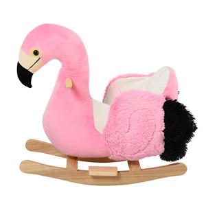 HOMCOM-Cheval à bascule rose, flamant rose en bois pour enfants à partir de 18 mois, avec ceinture de sécurité - Product Image 1