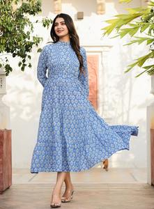 Indian Hand Block Cotton Dress Floral Printed Summer <b>Party</b> <b>Wear</b> for <b>Women</b> Boho Style Personalized bride gift dress on sale - Product Image 2