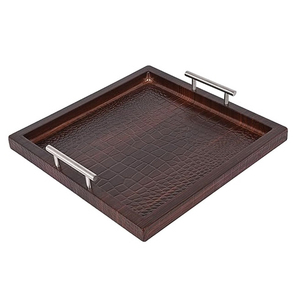 2024 plateau de service en bois brun foncé avec poignées en métal grands plateaux en bois pour la décoration ensemble de plateaux Design moderne disponible - Product Image 2
