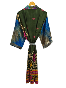 Ropa de mujer Ropa de playa multicolor Ropa de noche Túnica larga, Kimono Sari de seda reciclado vintage indio hecho a mano, - Product Image 5