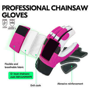 Guantes de motosierra de color rojo, cuero de cabra resistente a Cortes, mano izquierda, 12 capas, forro antimotosierra, Clase 1, seguridad protectora roja/blanca - Product Image 5