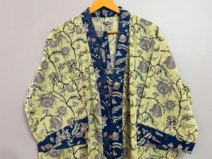 Jaipuri tamaño libre hecho a mano de algodón Kimono Floral bloque estampado hasta el suelo playa cubierta vestido Maxi Bata para hombres Casual - Product Image 2