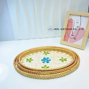 Plateau de service ovale jetable en feuille de palmier MPL Vietnam, motif floral bleu-vert, écologique et biodégradable, pour mariage, fête, restaurant - Product Image 6
