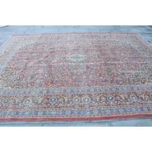 พรมตุรกีวินเทจขนาดใหญ่พิเศษ 9.5x11.8 ฟุต สีแดงน้ำเงิน พรมขนสัตว์สไตล์ตะวันตกเฉียงใต้ - Product Image 4