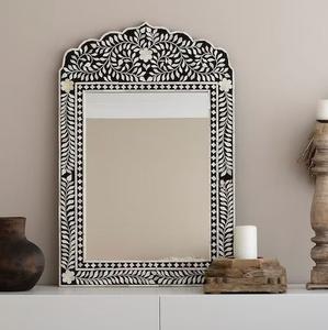 Miroir rond de luxe artistique en incrustation d'os, fait main en Inde, design Art Déco écologique pour mur - Product Image 1