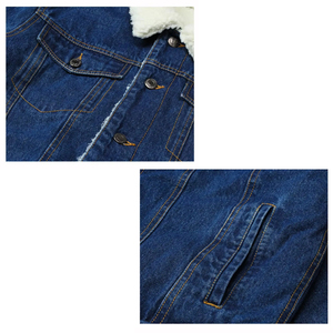 แจ็กเก็ตยีนส์ขนแกะสำหรับผู้ชาย, เสื้อแจ็คเก็ตขนแกะปกเสื้อแจ็คเก็ตขนแกะให้ความอบอุ่นมีกระเป๋า - Product Image 5