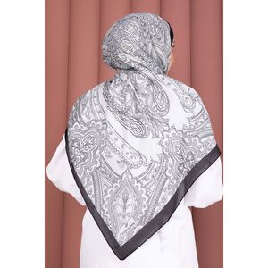 Authentic Black and White Motif Shawl Series Square Cotton Scarf for Girls Breathable and Digital Printed for Party Style - Product Image 3
