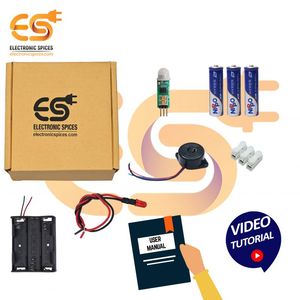 Kit de mini sensor de movimiento DIY (soporte de batería, Conector de empuje, sensor de movimiento, Led, celdas, zumbador) con manual de usuario y video - Product Image 1