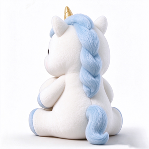 ตุ๊กตายูนิคอร์นสีขาวน่ารัก ขนนุ่ม นั่งอยู่ ตาโตกลมสีดำพร้อมขนตาที่ยาว - Product Image 4