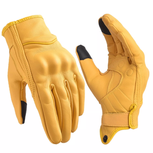 Gants de moto unisexes en cuir jaune à doigts entiers grande taille avec écran tactile respirant vêtements de course automobile pour la moto - Product Image 1
