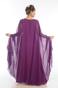 Georgette violette brodée Zari travail caftans islamiques - Product Image 3