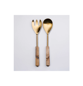 Cuchara de ensalada de acero inoxidable Cuchara de mesa de cena de ensalada pulida y tamaño personalizado con mango de madera - Product Image 5