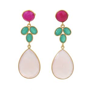 Exquisitos pendientes colgantes de moda para mujer, perlas naturales de bonito diseño, fucsia, verde, ónix, rosa, calcedonia, tacto Natural - Product Image 4