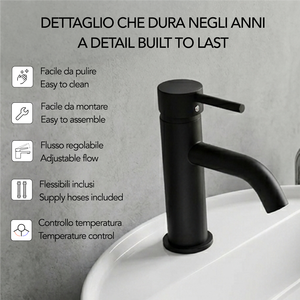 Rubinetto Miscelatore per Lavabo Nero Opaco della Collezione Fiemme Koricini - Product Image 2