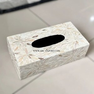 Nouvel arrivage de vaisselle de table Boîte distributrice de mouchoirs en papier décorative pour la maison et le salon Incrustation d'os blanc et noir Stockage de mouchoirs en papier - Product Image 2