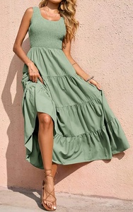 Mint Boho vestido largo hasta el tobillo para mujer sin mangas Casual Vacaciones verano tejido rayón tela señoras vestido - Product Image 4