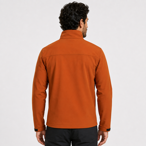 Veste softshell orange pour homme, col montant, fermeture éclair, coupe-vent, vêtement d'extérieur décontracté, coupe régulière, coque en polyester, couleur unie - Product Image 3