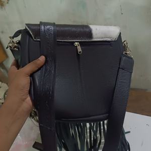 Sac bandoulière de style bohème en cuir véritable de haute qualité, écologique, avec fermeture éclair à pompon, style western, artisanat personnalisé, automne - Product Image 5