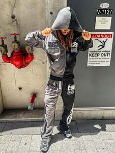 ชุดวอร์มแนวสตรีทซักได้ตามต้องการสำหรับกางเกงวอร์มพิมพ์ลาย sacreen และเสื้อฮู้ดมีซิปแบบเต็มใบหน้าอุปกรณ์วิ่งออกกำลังกาย - Product Image 6