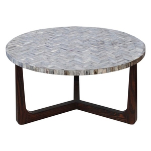 Table basse ronde artisanale indienne en incrustation d'os design floral Article de mobilier de maison traditionnel moderne - Product Image 2