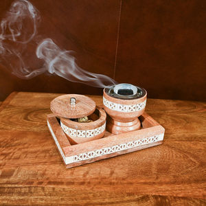 Juego de madera y nácar de primera calidad Mubkhar, caja con incrustaciones de hueso y quemador de incienso, regalos Bakhoor - Product Image 2