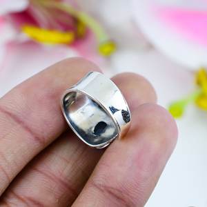 แหวนเงินแท้ 925 ประดับด้วยพลอยบลูแคลเซโดนีทรงรี วงกว้าง ทำด้วยมือ เครื่องประดับอัญมณีสำหรับผู้หญิง - Product Image 2