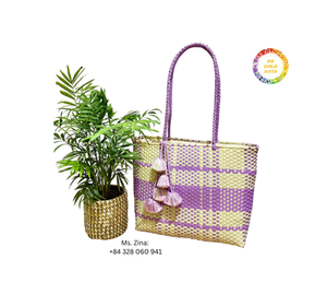 กระเป๋าหวายพลาสติกแฟชั่นสำหรับผู้หญิงตะกร้าถักน้ำหนักเบาสำหรับช้อปปิ้งรีไซเคิลและออกแบบกระเป๋ามีสไตล์ - Product Image 1