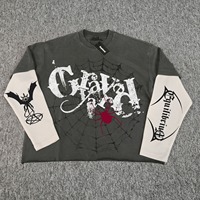 T-shirt à manches longues surdimensionné pour homme, personnalisable, effet délavé, manches double gaufré, style vintage usé, en polyester/coton double couche