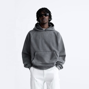 Boxy personnalisé 450gsm surdimensionné poids lourd goutte épaule en détresse acide lavage sweat à capuche zippé pour hommes coupe ample pull à capuche décontracté - Product Image 1