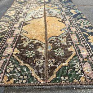 Alfombra de 1.6x2.8 pies, Alfombra Turca Vintage Pequeña, Alfombra de Lana Azul - Product Image 5