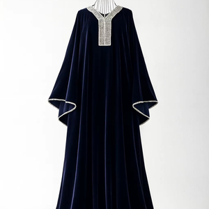Abaya Kaftan Traditionnelle Musulmane Grande Taille en Velours Polyester Doublure Satinée Style Dubaï Longueur Ras du Sol Légère – Vente en Gros AWAIS HOUSE - Product Image 1