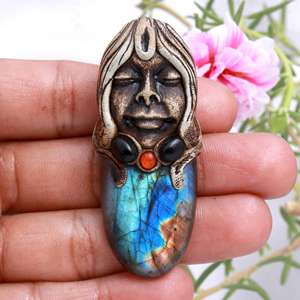 Labradorite จี้หินลาบราดอไรต์สีน้ำเงิน,เครื่องประดับลูกปัดดินเหนียวเครื่องประดับดินโพลิเมอร์อุปกรณ์เครื่องประดับต่างหูดินเผาเครื่องประดับขายส่ง - Product Image 1