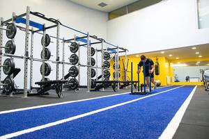 Gazon bleu Astro Gym avec bandes blanches de 10cm gazon artificiel pour traîneaux de rôdeur et piste de sprint - Product Image 3