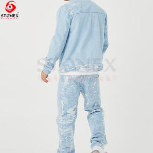 Nuevo traje de mezclilla para hombre, venta al por mayor, chaqueta cortavientos rasgada, chaqueta retro, un conjunto de mezclilla, traje de dos piezas, chaqueta vaquera, conjunto de pantalones - Product Image 5