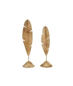 Ensemble de 2 sculptures en aluminium modernes en forme de feuille faites à la main pour les hôtels et la décoration intérieure, couleur et tailles personnalisées 93 cm et 70 cm - Product Image 1