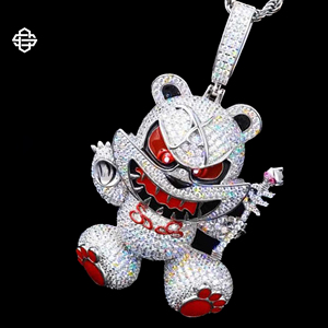 Personnalisé Hiphop Moissanite Glacé Ours en Colère Dessin Animé Pendentif Collier Bling Yeux Rouges Zircon Cubique Rappeur Bijoux pour Hommes - Product Image 2