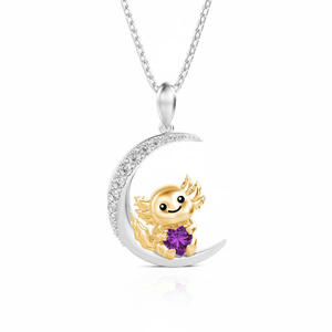 Jeulia Luna Astra Custom Moonlit Axolotl Heart Birthstone Pendant Necklace in 18K Gold Over Stainless Steel - Product Image 6