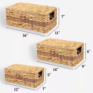 ตะกร้าเก็บน้ำผักตบชวาทรงสี่เหลี่ยมผืนผ้าพร้อมฝาปิดสำหรับการจัดการผลไม้ - Product Image 2