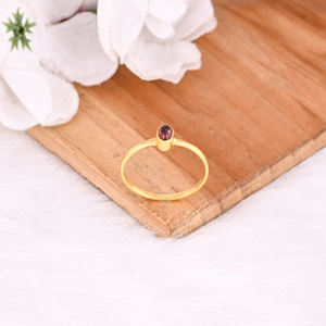 Anillo de Plata de Ley 925 para mujer, turmalina Natural, chapado en oro amarillo, hecho a mano, minimalista, joyería, anillo apilable - Product Image 4