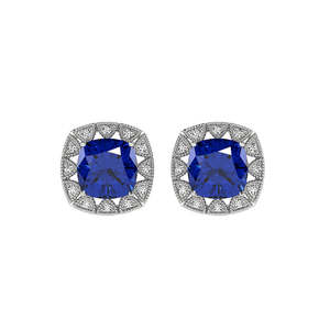 Boucles d'oreilles clous en argent sterling 925 plaqué rhodium, serties de zircone suisse bleu royal, pour femmes et jeunes filles - Product Image 1