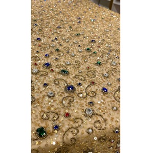 Tela bordada de algodón con cuentas de lujo de diseño único para vestidos de novia con cristales y perlas disponibles a un precio asequible - Product Image 1