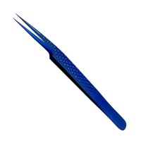 Pinzas de pestañas azules de plasma de primera calidad, logotipo personalizado, acero inoxidable, punta recta para extensiones de pestañas perfectas